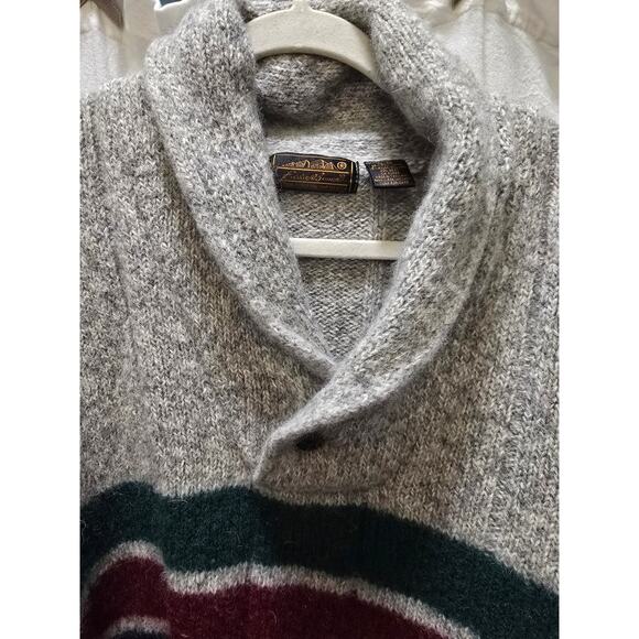 Vintage Eddie Bauer gray green blue red striped thick knit wool blend sweater XL - Picture 7 of 14